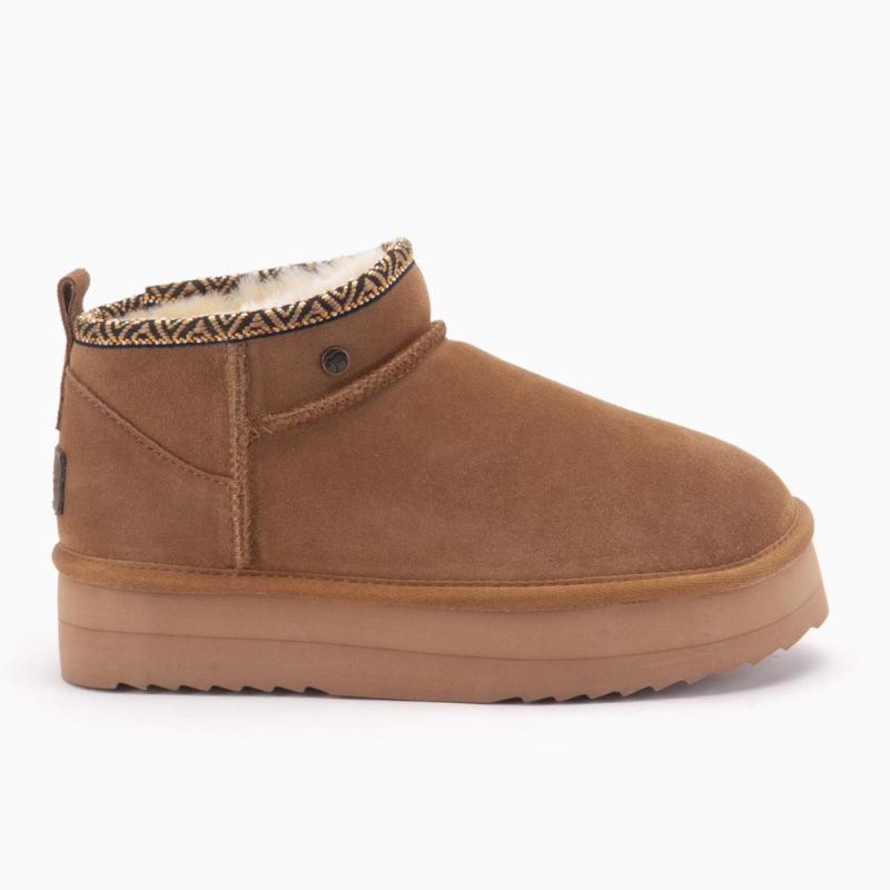 Warmbat Durack dames suede boot plateau tape Cognac